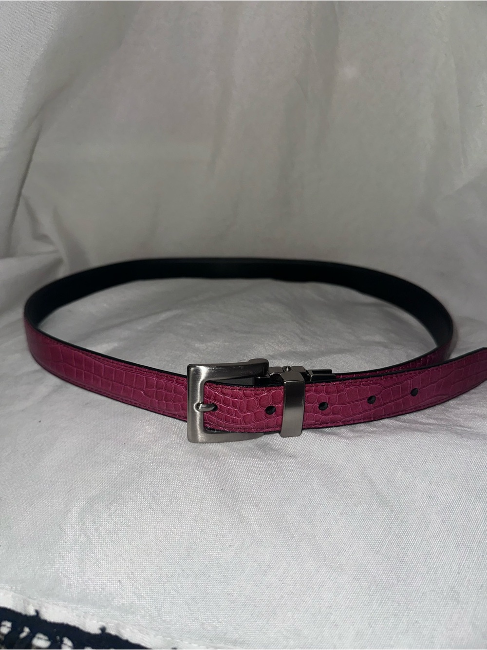 Magenta & Black Reversible Croc-Embossed Leather Belt - NWOT